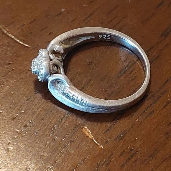 Vintage Designer JD 925 Diamond Heart Halo Sterling Silver Ring Size 6.75 - Picture 8 of 9